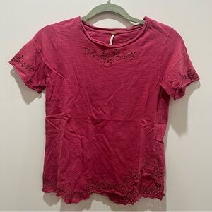 Free People Raspberry Eyelet Short Sleeve Top